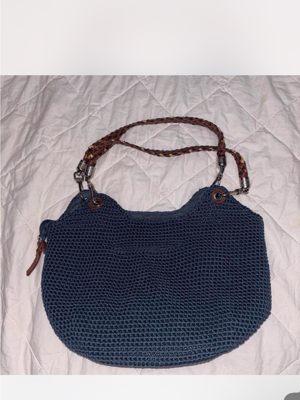 The Sak Dark Turquoise Woven Shoulder Bag with Braided Leather Strap